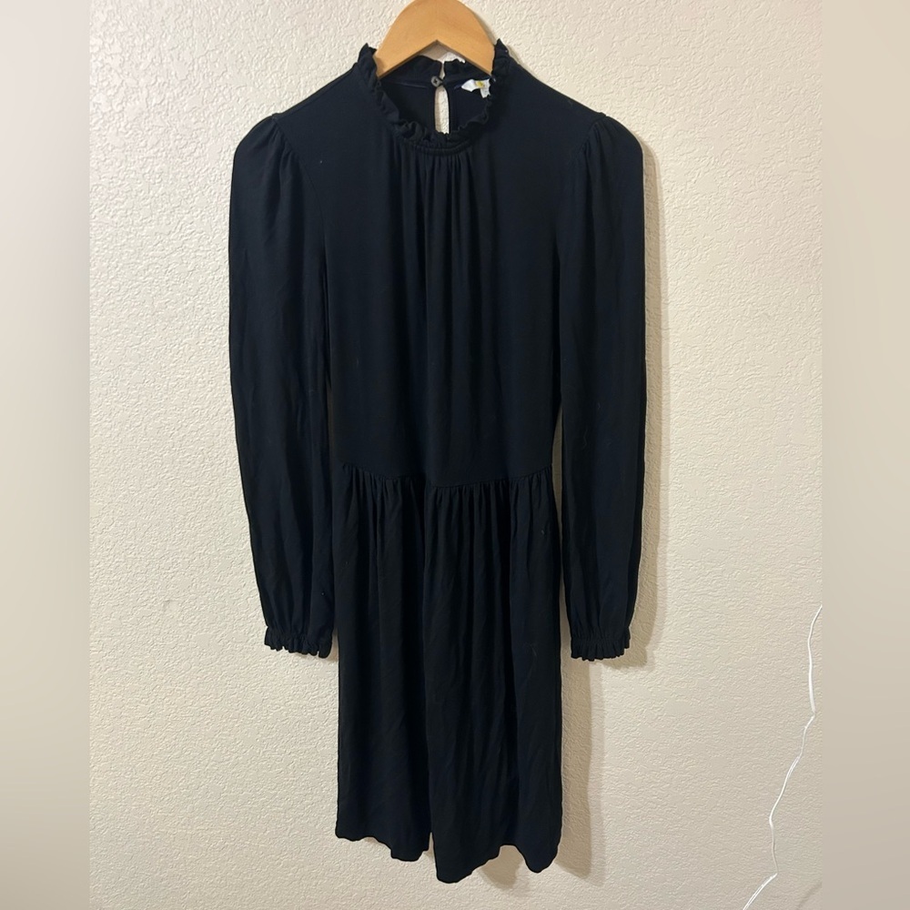 Boden Clara Jersey Knit Ruffle Shirt Dress in Black - Size 4